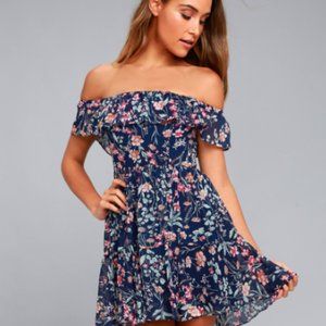 Lulus Floral off the shoulder navy dress